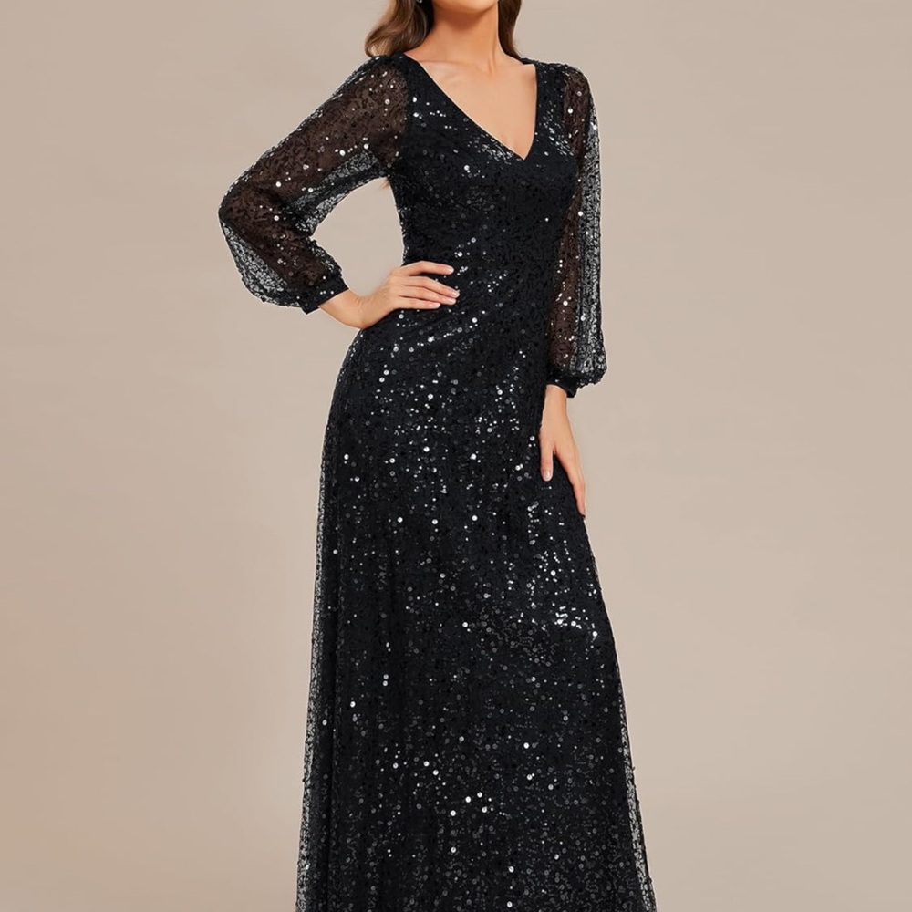 Ever Pretty Black Sequin Long Sleeve Gown for Weddings